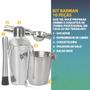 Imagem de Kit 10 Itens Coqueteleira Inox 500ml Para Drinks Caipirinha + Tapete 30x15cm Bartender Barman Completo