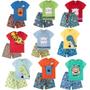 Imagem de Kit 10 Peças Sortidas de Pijama verão Infantil Menino - 5 Camisetas + 5 Bermudas - Kit 5 Conjuntos