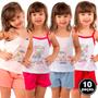 Imagem de Kit 10 Pijamas Infantil Curto Vekyo Modas Menina Roupa de Criança Short e Regata Alça Malha