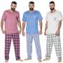 Imagem de Kit 10 Pijamas Malha Masculino Camisa Com Bolso Lisa Calça Estampada