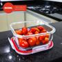 Imagem de Kit 10 Pote de Vidro Hermético Quadrado Médio 800ml com travas Microondas Freezer Forno Congelador Mantimento Alimentos Marmita Fit Frutas Organiza