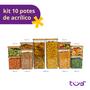 Imagem de Kit 10 potes de acrílico com tampa de bambu herméticos quadrados - Tüd