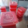 Imagem de Kit 10 Potes De Mantimentos Transparente Plastbon tamanhos variados vermelho