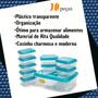 Imagem de Kit 10 Potes De Plástico Com Tampa P/ Microondas Retangular Mantimentos