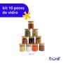 Imagem de Kit 10 potes de vidro 200ml tampa de bambu herméticos redondos - Tüd