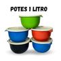 Imagem de Kit 10 Potes Vasilha Tampa Plástico Redondo Bowls Marmita 1L