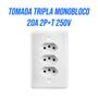 Imagem de Kit 10 Tomada tripla 20a 2P+T Monobloco ilumi 3 tomada 2 pino + Terra 20a 250V