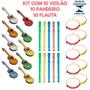 Imagem de Kit 10 Viola Infantil 10 Pandeiro 10 Flauta Brinquedo Instrumentos Musicais Violão Pandeirinho Flautinha