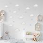 Imagem de Kit 100 Adesivos De Parede Infantil Nuvens Estrelas Bebê Aquarela Azul