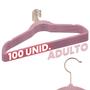 Imagem de Kit 100 Cabides Veludo Rosa Gancho Rose Antideslizante 45cm