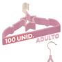 Imagem de Kit 100 Cabides Veludo Rosa Gancho Rose Slim Formato Estrela