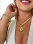 Imagem de Kit 10mm Feminino Friso Cordão Ping Pulseira Banhado Ouro