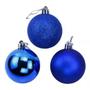 Imagem de Kit 12 Bolas De Natal Mista 8cm Azul Decoração Árvore