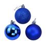 Imagem de Kit 12 Bolas De Natal Mista Azul Glitter 7cm Pendente Árvore