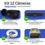 Imagem de Kit 12 Câmeras Tudo Forte TF 2020 B Black Full HD 1080p Bullet com Visão Noturna 20M Proteção IP66 + Dvr Intelbras MHDX 3116-C 16 Canais