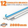 Imagem de Kit 12 Canaletas PVC Branco com Fita Dupla Face de 2 Metro