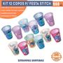 Imagem de Kit 12 copos Stitch 280 ml para lembrançinhas de aniversário colecionável reutilizável resistente