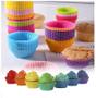 Imagem de Kit 12 Formas Silicone Mini Cupcake Bolo Muffin  pão de queijo Assadeira Airfryer Forno Forninho