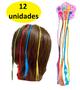 Imagem de Kit 12 Mechas Aplique De Cabelo Coloridas Com Piranha