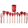 Imagem de Kit 12 Peças Talheres Silicone Cb Madeira Utensílios Premium