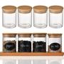 Imagem de Kit 12 Potes de Vidro com Tampa de Bambu 200ml c/Estojo, Etiquetas e Canetinha