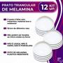 Imagem de Kit 12 Pratos Rasos Triangular de Melamina Plástico Resistente Premium 19,1cm Leve - Bestfer