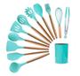 Imagem de Kit 12 Unidades Utensílios De Cozinha Silicone Cabo Madeira