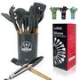 Kit 12 utensílios de cozinha em silicone cinza com cabo de madeira resistente, utensílios antiaderentes para cozinhar, mexer e servir alimentos - LUMAI Imagem de Kit 12 utensílios de cozinha em silicone cinza com cabo de madeira resistente, utensílios antiaderentes para cozinhar, mexer e servir alimentos