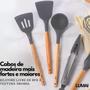 Kit 12 utensílios de cozinha em silicone cinza com cabo de madeira resistente, utensílios antiaderentes para cozinhar, mexer e servir alimentos - LUMAI Imagem de Kit 12 utensílios de cozinha em silicone cinza com cabo de madeira resistente, utensílios antiaderentes para cozinhar, mexer e servir alimentos