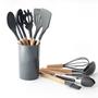 Imagem de Kit 12 Utensílios Jogo de Cozinha de Silicone com Espatulas Pincel Batedor Manual - Cinza