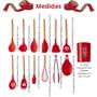 Imagem de Kit 13 Utensílios de Cozinha Talheres Silicone Cabo Madeira