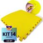 Imagem de Kit 14 Placas Tapete Infantil EVA Estilo Piso Tatame 50x50cm 10mm (3,5 m²) Emborrachado Crianças Bebes Exercícios c/ Encaixe + Bordas Acabamento