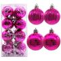 Imagem de Kit 16 Bolas Enfeite de Arvore Natalina 5cm Feliz Natal Papai Noel Christmas Rosa Pink Prata Glitter