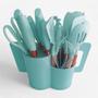 Imagem de Kit 19 Utensílios De Silicone Com Porta Talheres Oval Ciano