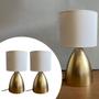 Imagem de Kit 2 Abajur de Mesa Dourado Bojudo Com Cúpula Algodão Para Cabeceira, Cama, Quarto, Sala ou Escritório