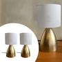 Imagem de Kit 2 Abajur de Mesa Dourado Bojudo Com Cúpula Algodão Para Cabeceira, Cama, Quarto, Sala ou Escritório