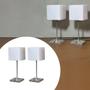 Imagem de Kit 2 Abajur luminária de Mesa Quadrado Escovado Com Interruptor Com Cúpula algodão Ref 47 Para Sala, Quarto, Cabeceira, Cama