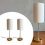 Imagem de Kit 2 Abajur Luminária de mesa Redondo Dourado Com Interruptor Com Cúpula algodão