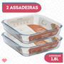 Imagem de Kit 2 Assadeiras Lasanheira Quadrada Vidro  1,8L Forno