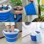 Imagem de Kit 2 Baldes Dobraveis Retrateis 10 Litros com Alca / Flexivel Versatil e Compacto Azul e Branco Kala