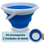 Imagem de Kit 2 Baldes Dobraveis Retrateis 10 Litros com Alca / Flexivel Versatil e Compacto Azul e Branco Kala