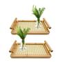 Imagem de Kit 2 Bandejas de Bambu Palha Indiana Para Servir Café da Manhã Decorativa Multiuso Retangular