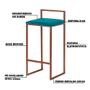 Imagem de Kit 2 Banquetas Decorativa Jasmine Base Bronze Suede Azul Claro G41 - Gran Belo