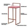 Imagem de Kit 2 Banquetas Decorativa Jasmine Base Bronze Suede Rosa G41 - Gran Belo