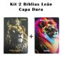 Imagem de Kit 2 Biblias Sagrada Letra Gigante Luxo Popular - Leão Rei e Leão Perfil Neon Com Harpa - RC