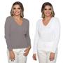 Imagem de Kit 2 Blusa Feminina Modal Tricot Traças Sueter Casual Frio