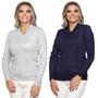 Imagem de Kit 2 Blusa Feminina Tricô Decote V Sueter Feminino Lã Liso