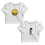 Imagem de Kit 2 Blusas Cropped Tshirt Feminina Emoji Morte e Esqueleto Flor