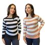 Imagem de Kit 2 Blusas Feminina Tricot Sueter Listrados Moda Inverno