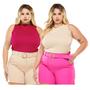 Imagem de Kit 2 Blusinhas Regata Plus Size malha canelada Confort Top Premium  primavera verão básica casual.